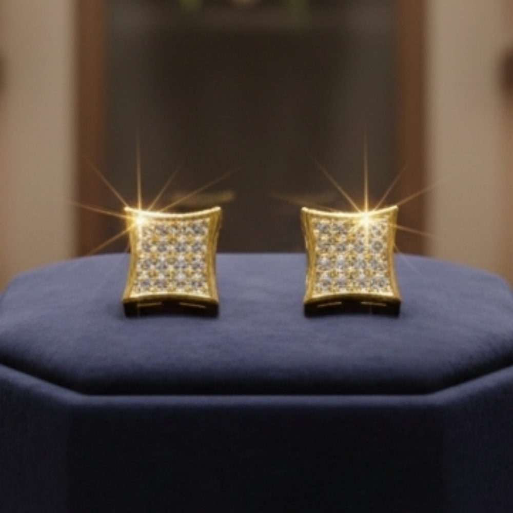 14K Mens Micropave Earrings